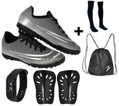 Chuteira Society Adulto Juvenil Sosaite Campo Sintético Futebol Nova + Meião Relógio Caneleira Mochila Chuteira Society Adulto Juvenil Sosaite Campo Sintético Futebol Nova + Meião Relógio Caneleira Mochila