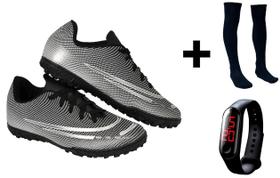 Chuteira Society Adulto Juvenil Sosaite Campo Sintético Futebol Nova + Meião + Relógio Digital Chuteira Society Adulto Juvenil Sosaite Campo Sintético Futebol Nova + Meião + Relógio Digital