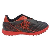 Chuteira Society do Flamengo Infantil Oficial OXN Avanti 3 PVC Preto/Preto/Vermelho