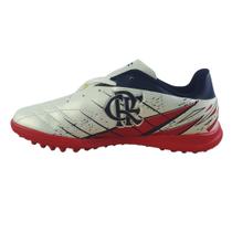 Chuteira Society do Flamengo Oficial Oxn Pro PVC Infantil Bege/Vermelho/Preto