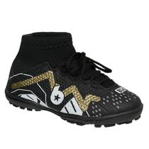 Chuteira Society Infantil Botinha Blank Preto Dourado com Solado Costurado 28 ao 33