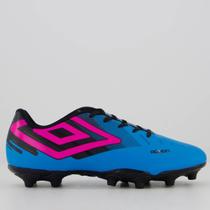 Chuteira Umbro Action Campo Juvenil Azul e Rosa