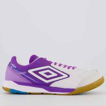 Chuteira Umbro Adamant Master Class Pro Bump Futsal Branca e Roxa Chuteira Umbro Adamant Master Class Pro Bump Futsal Branca e Roxa