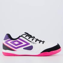 Chuteira Umbro Pro 5 Bump Club II Futsal Branca e Roxa