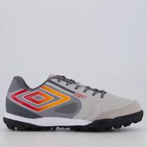 Chuteira Umbro Pro 5 Bump Club Society Cinza e Laranja