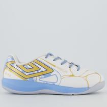 Chuteira Umbro Pro 5 Kintsugi Futsal Juvenil Branca e Azul Chuteira Umbro Pro 5 Kintsugi Futsal Juvenil Branca e Azul