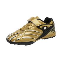 Chuteiras Infantis Douradas Antiderrapantes Para Gramado, Tênis Esportivos De Cano Baixo Com Fecho