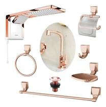 Chuveiro Acqua Duo Rose Gold 220v 7800w + Kit Banheiro 10pcs Lorenzetti