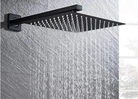 Chuveiro de parede banheiro Preto Fosco 25x25 Slim Aço Inox quadrado Braço suporte