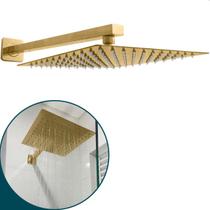 Chuveiro Dourado 30x30 Ducha Quadrada Inox Dourada Gold Cascata 30cm A Gas Braço Suporte 40cm De Parede Horizontal Slim Square Banheiro Luxo
