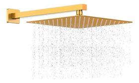 Chuveiro Dourado Gás Solar 30x30cm Braço 38cm Slim Ducha