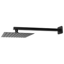 Chuveiro Ducha 20x20 Preto Fosco Inox Com Braço 40 Cm