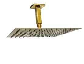 Chuveiro Ducha Inox Slim Quadrada Dourada 30 cm com Braço de Teto em 10 cm Gold