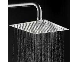 Chuveiro Ducha Quadrada Square Slim Inox 20x20cm com Braço Redondo Parede