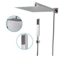 Chuveiro Ducha Quadrado 20x20 Slim Inox cromado Completo com desviador inteligente Chuveiro Ducha Quadrado 20x20 Slim Inox cromado Completo com desviador inteligente