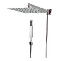 Chuveiro Ducha Quadrado 30x30 Slim Inox cromado Completo com desviador