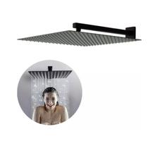 Chuveiro ducha quadrado banheiro 25x25 preto fosco com braço parede