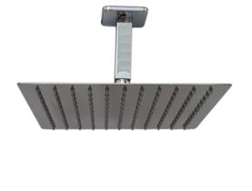 Chuveiro Ducha Slim 25x25 Cm Cromado em Inox 304 com Braço Suporte de Teto 10 Cm