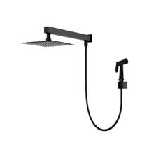 Chuveiro Em Inox 200mm Preto Com Braço 40cm Água Fria Quente Luxo Chuveiro Em Inox 200mm Preto Com Braço 40cm Água Fria Quente Luxo