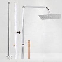 Chuveiro Externo Em Inox - Base Parafusada - Ducha Quadrada