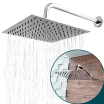 Chuveiro Inox 20x20 A Gas De Parede Banheiro Ducha Fria Quadrada Slim Cascata 20cm Braço Suporte Curvado Chuveirão Externo Piscina Square Chuveiro Inox 20x20 A Gas De Parede Banheiro Ducha Fria Quadrada Slim Cascata 20cm Braço Suporte Curvado Chuveirão Externo Piscina Square