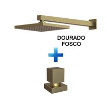 Chuveiro Quadrado Dourado Fosco + 1 Acabamento Para Registro Dourado Chuveiro Quadrado Dourado Fosco + 1 Acabamento Para Registro Dourado
