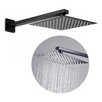 Chuveiro Quadrado Preto Inox Slim Banheiro Área Externa 20x20 Aço Inoxidável Piscina Design Moderno