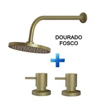 Chuveiro Redondo Dourado Fosco + 2 Acabamentos Para Registro Chuveiro Redondo Dourado Fosco + 2 Acabamentos Para Registro