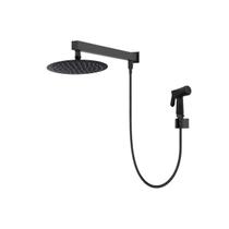 Chuveiro Redondo Em Inox Preto 200mm + Braço 30cm + Gatiho + Engate de 120cm Chuveiro Redondo Em Inox Preto 200mm + Braço 30cm + Gatiho + Engate de 120cm