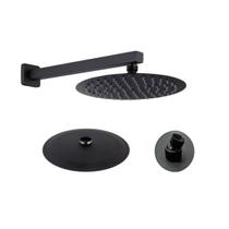 Chuveiro Redondo Inox 20X20 Cm Preto + Braço 30 Cm Para Água Fria e Quente