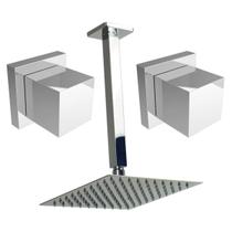 Chuveiro Teto Quadrada 25x25cm Cromada Inox e 2 Acabamento