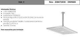 Chuveiro Teto Ret. 36x24 com Braco Rainsense Cr Roca Incepa Chuveiro Teto Ret. 36x24 com Braco Rainsense Cr Roca Incepa