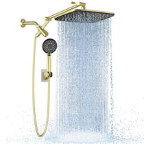 Chuveiro Veken 30 cm com efeito de chuva e ducha manual dupla dourada