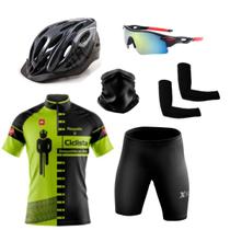 Ciclismo Kit Camisa + Bermuda C/ Forro Gel + Capacete Bike + Acessórios