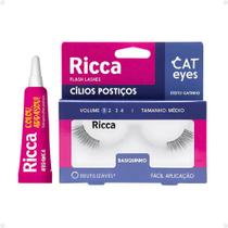 Cílios Postiços + Cola Branca Ricca Belliz Cat Eyes Basiquinho Vol:1 Médio Cód.2704