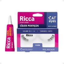 Cílios Postiços + Cola Branca Ricca Belliz Cat Eyes Charm Vol:1 Curto Cód.2699