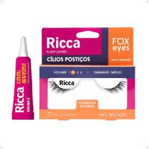 Cílios Postiços + Cola Branca Ricca Belliz Fox Eyes Poderoso Gatinho Vol:2 Médio Cód.2697