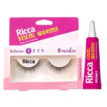 Cílios Postiços + Cola Branca Ricca Belliz Piscou,arrasou Vol:1 Médio Cód.2673