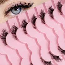 Cílios Postiços Meio Olho Estilo Gato 9 Pares Faixa Transparente Extensão Natural Macia Cílios Para