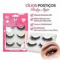 Cílios Postiços Ruby Anjo 6D 3 Pares Volume Extremo, Efeito Natural Delineado Marcante