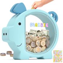 Cimeira de cofrinhos de madeira para meninos, meninas, crianças e adultos, azul