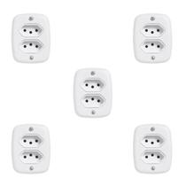 Cinco Conjuntos com 2 Tomadas 2P+T 20A 250V, com Placa de Sobrepor Branco Pluzie