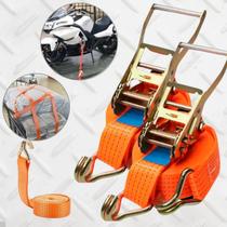 Cinta Carga Catraca 10m 3000Kg 50mm Kit 2 Reforçada Gancho Amarração 5cm Caminhão Carro Moto 3 Toneladas