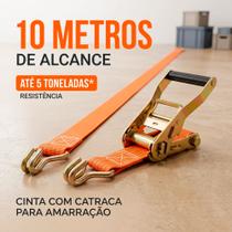 Cinta Catraca Para Carreta 10 Metros Gancho J Até 5 Toneladas Fixação de Cargas Transporte Seguro Cinta Catraca Para Carreta 10 Metros Gancho J Até 5 Toneladas Fixação de Cargas Transporte Seguro