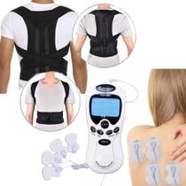 Cinta Colete Reforçada Postura Coluna Lombar Forte Masculino + Aparelho Fisioterapia Acupuntura Tens & Fes Digital Terap - choque