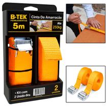 Cinta de Amarração com Fivela BTEK 2,5m x 25mm até 250kg 2 Unidades, Laranja