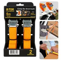 Cinta de Amarração com Fivela BTEK 2,5m x 25mm até 250kg 2 Unidades, Laranja