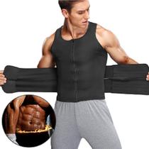 Cinta de Compressão Masculino Colete Ultraforte 2 Faixas com Zíper para Costas e Lombar Efeito Sauna