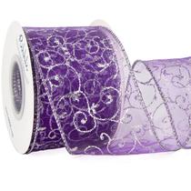 Cinta de Organza con Brillo en Espiral Ribbli Morada 2.5 cm x 10 m para Navidad Cinta de Organza con Brillo en Espiral Ribbli Morada 2.5 cm x 10 m para Navidad