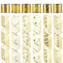 Cinta decorativa MEEDEE dorada con alambre, 6 rollos de 2.5" x 18 pies Cinta decorativa MEEDEE dorada con alambre, 6 rollos de 2.5" x 18 pies